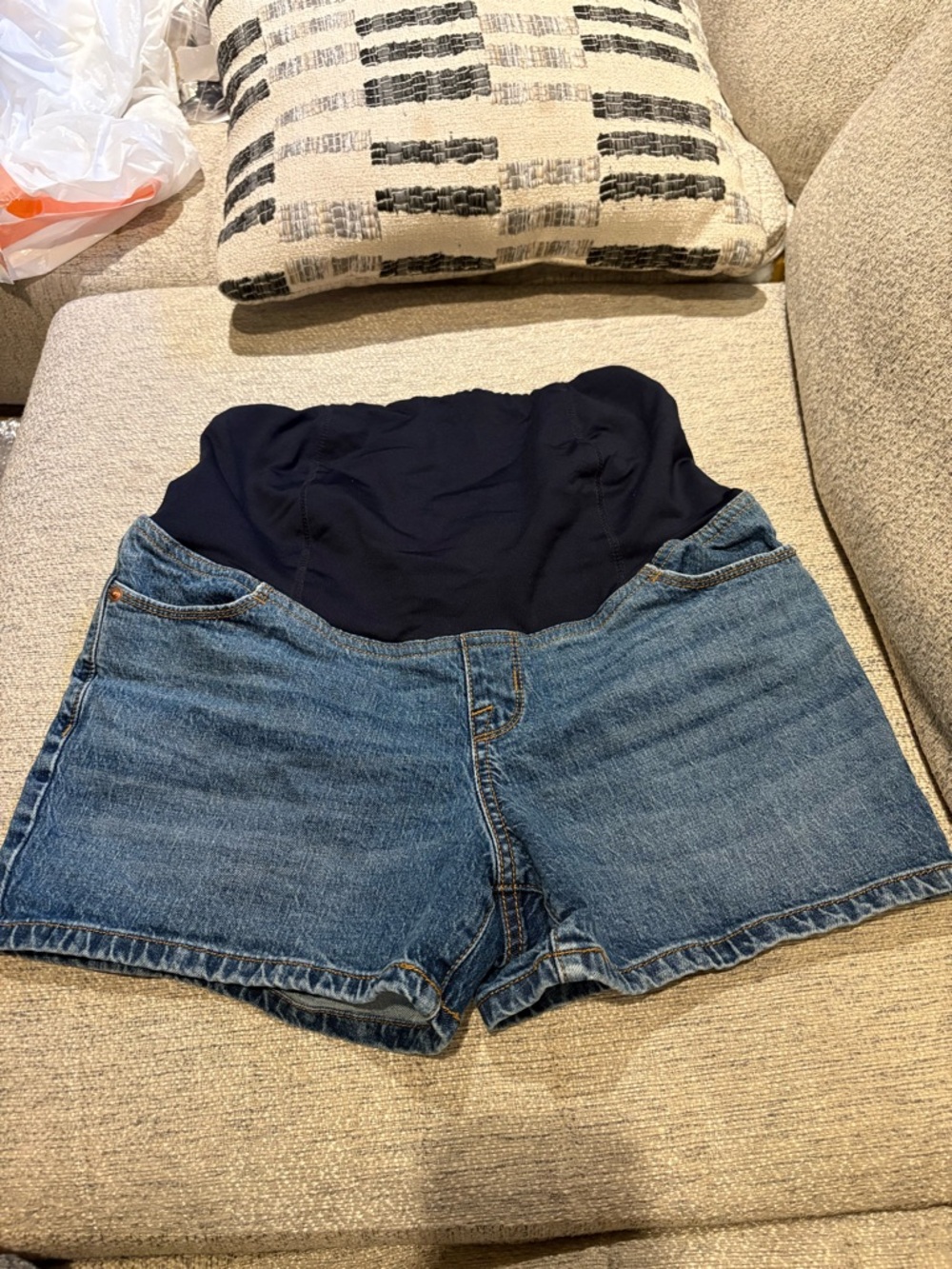 Isabel Maternity by Ingrid & Isabel Blue Denim Shorts with Navy Panel